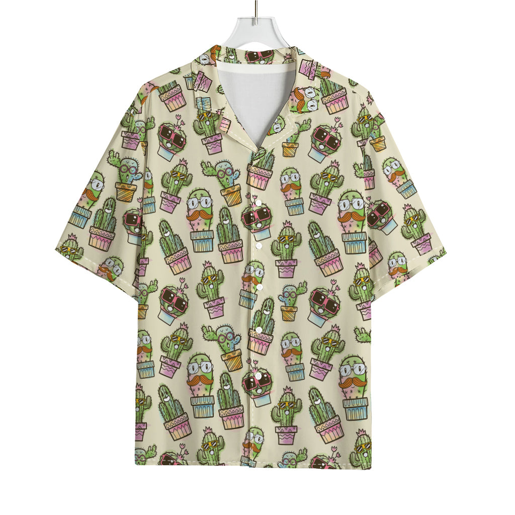 Cute Cartoon Cactus Pattern Print Rayon Hawaiian Shirt