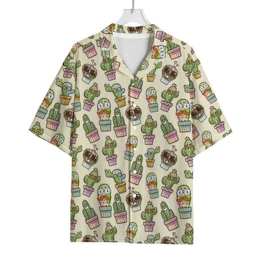 Cute Cartoon Cactus Pattern Print Rayon Hawaiian Shirt