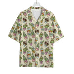 Cute Cartoon Cactus Pattern Print Rayon Hawaiian Shirt