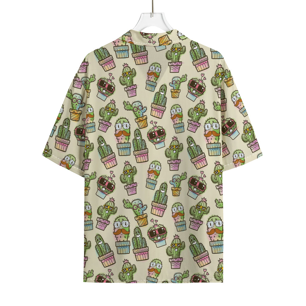 Cute Cartoon Cactus Pattern Print Rayon Hawaiian Shirt