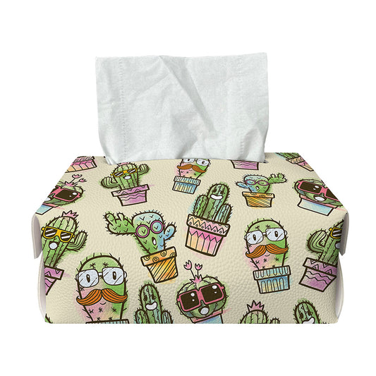 Cute Cartoon Cactus Pattern Print Rectangle Tissue Box Cover