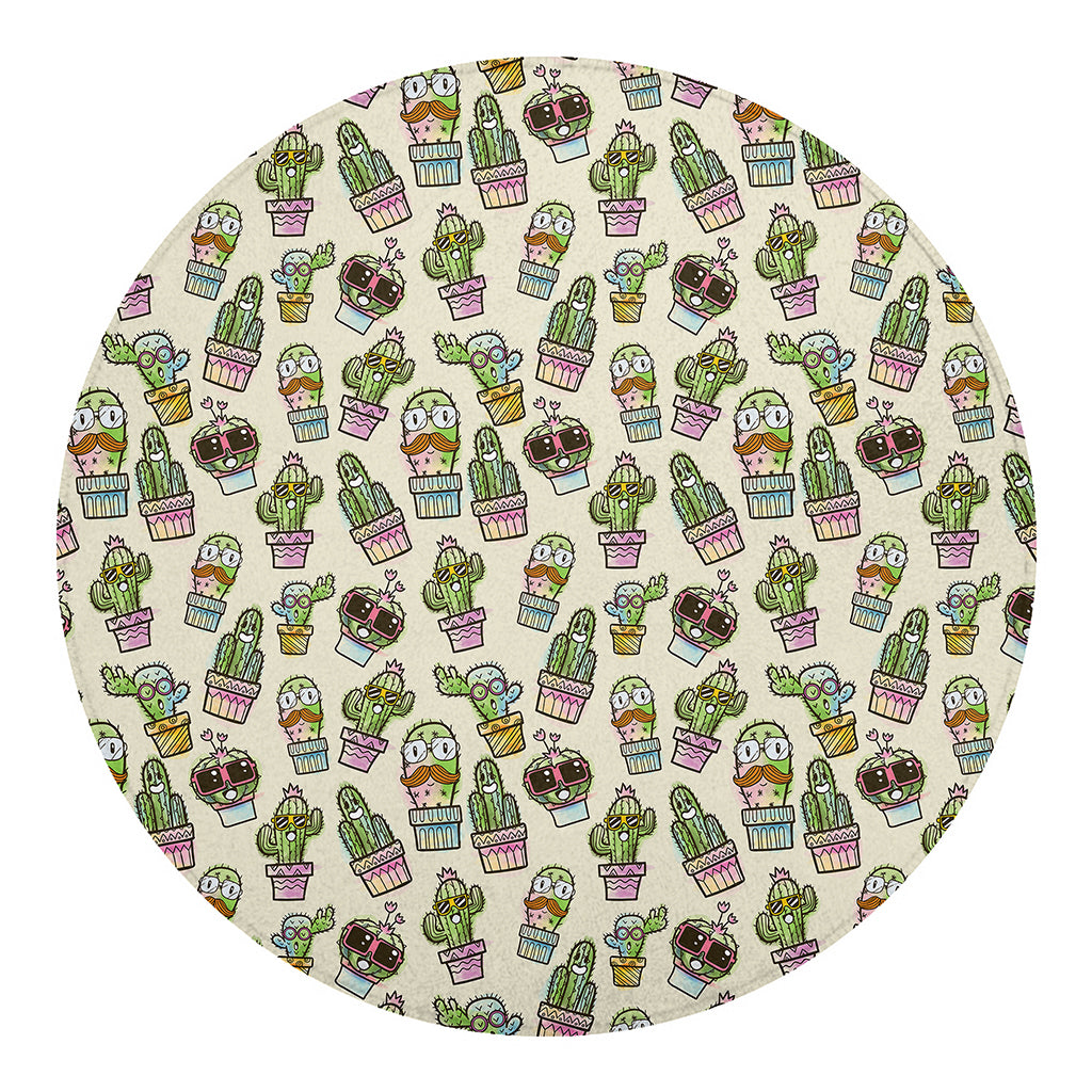 Cute Cartoon Cactus Pattern Print Round Blanket