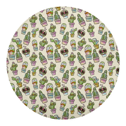 Cute Cartoon Cactus Pattern Print Round Blanket