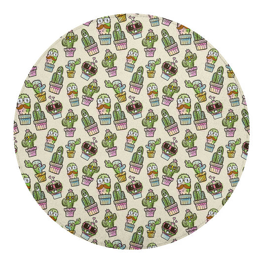 Cute Cartoon Cactus Pattern Print Round Blanket
