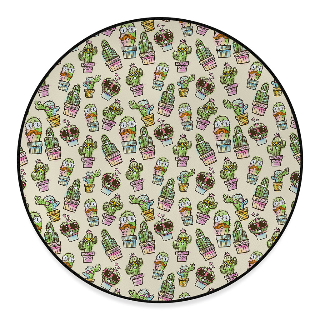 Cute Cartoon Cactus Pattern Print Round Floor Mat