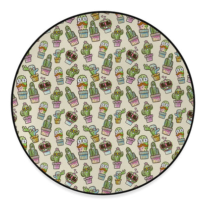 Cute Cartoon Cactus Pattern Print Round Floor Mat