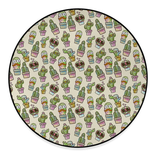 Cute Cartoon Cactus Pattern Print Round Floor Mat