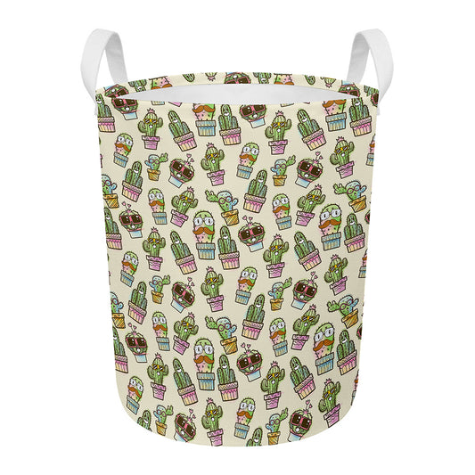 Cute Cartoon Cactus Pattern Print Round Laundry Basket
