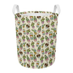 Cute Cartoon Cactus Pattern Print Round Laundry Basket