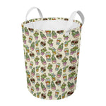 Cute Cartoon Cactus Pattern Print Round Laundry Basket