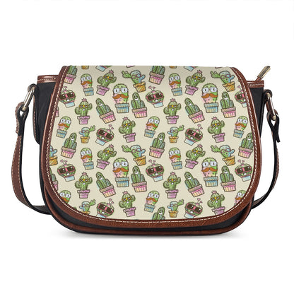 Cute Cartoon Cactus Pattern Print Saddle Bag
