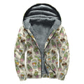 Cute Cartoon Cactus Pattern Print Sherpa Lined Zip Up Hoodie