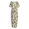 Cute Cartoon Cactus Pattern Print Short Sleeve Long Nightdress