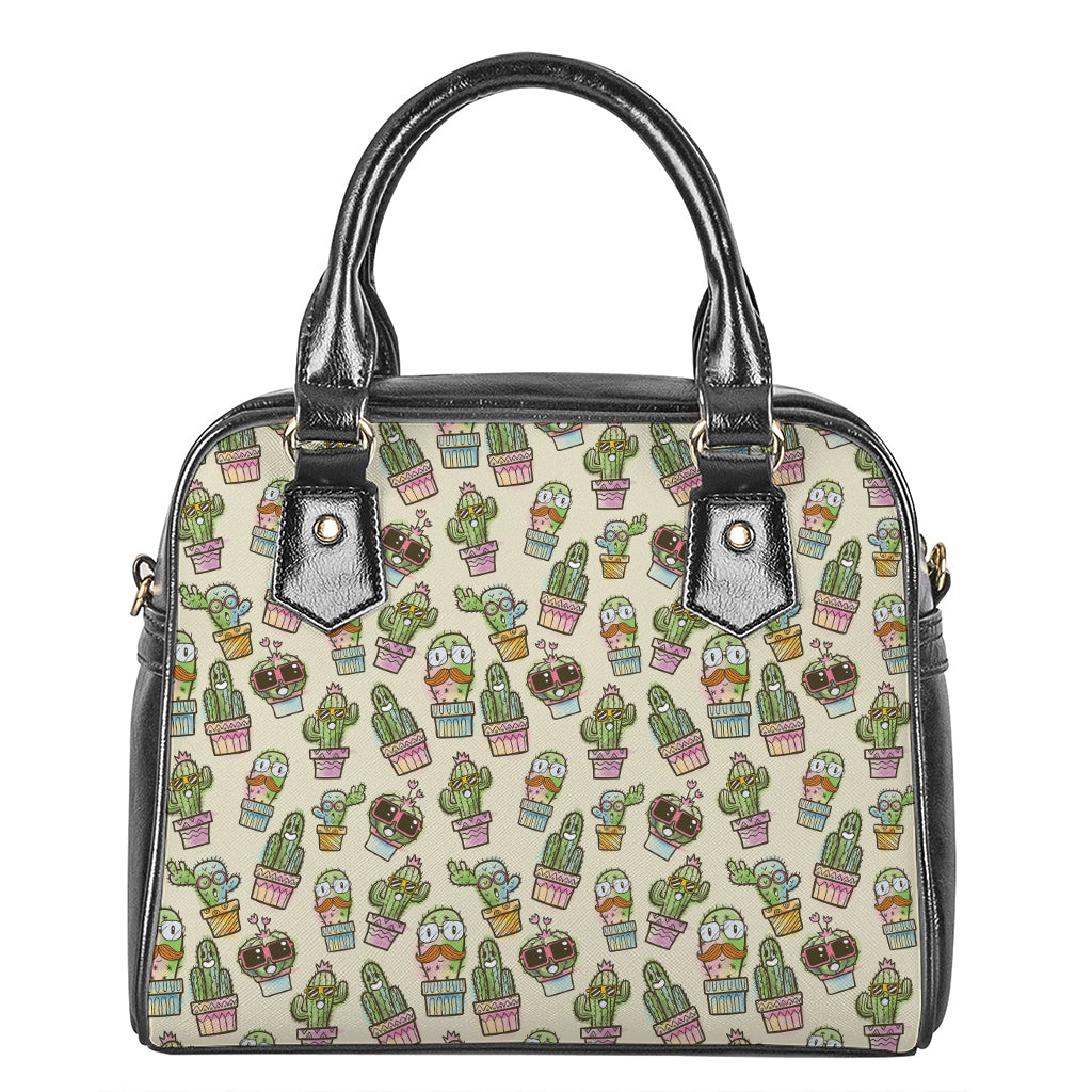 Cute Cartoon Cactus Pattern Print Shoulder Handbag