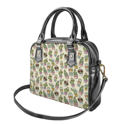 Cute Cartoon Cactus Pattern Print Shoulder Handbag