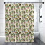 Cute Cartoon Cactus Pattern Print Shower Curtain