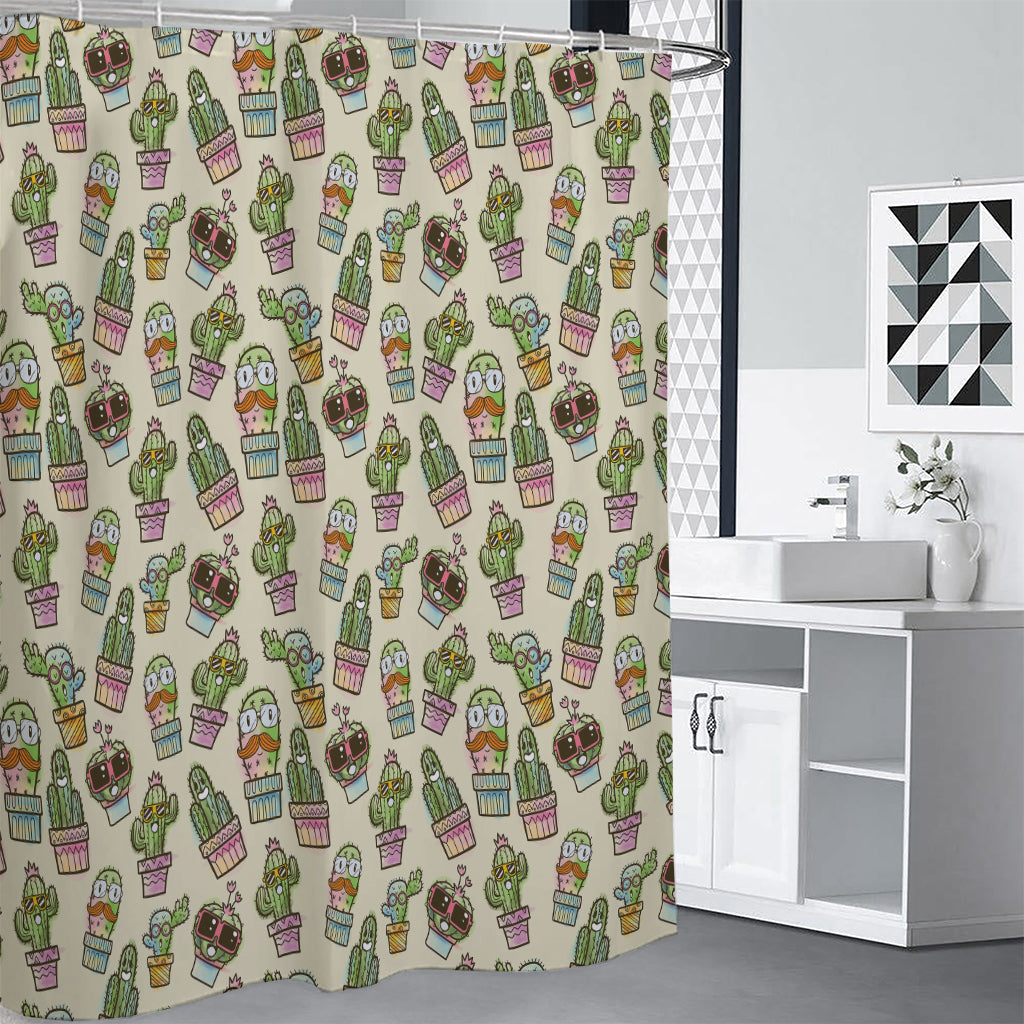 Cute Cartoon Cactus Pattern Print Shower Curtain