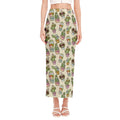 Cute Cartoon Cactus Pattern Print Side Slit Maxi Skirt