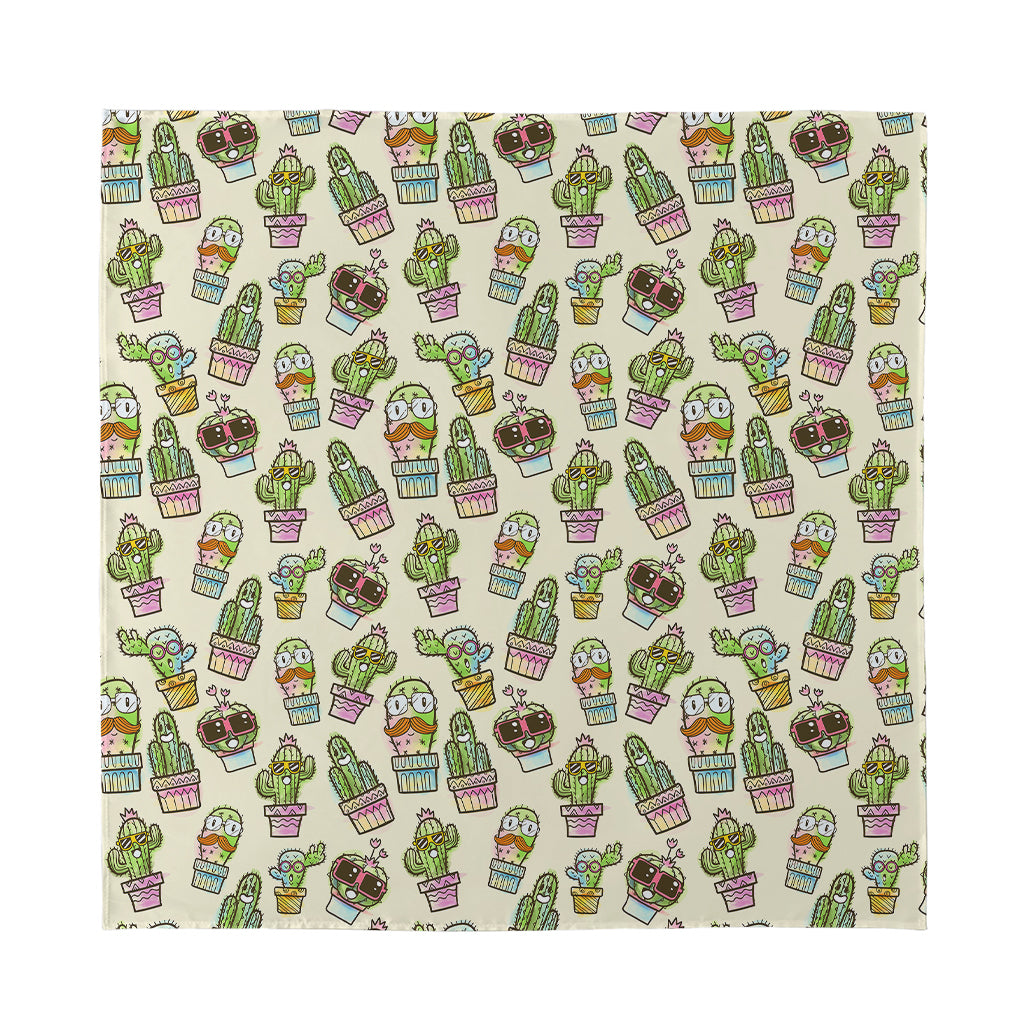 Cute Cartoon Cactus Pattern Print Silk Bandana