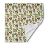 Cute Cartoon Cactus Pattern Print Silk Bandana