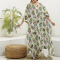 Cute Cartoon Cactus Pattern Print Silk V-Neck Kaftan Dress