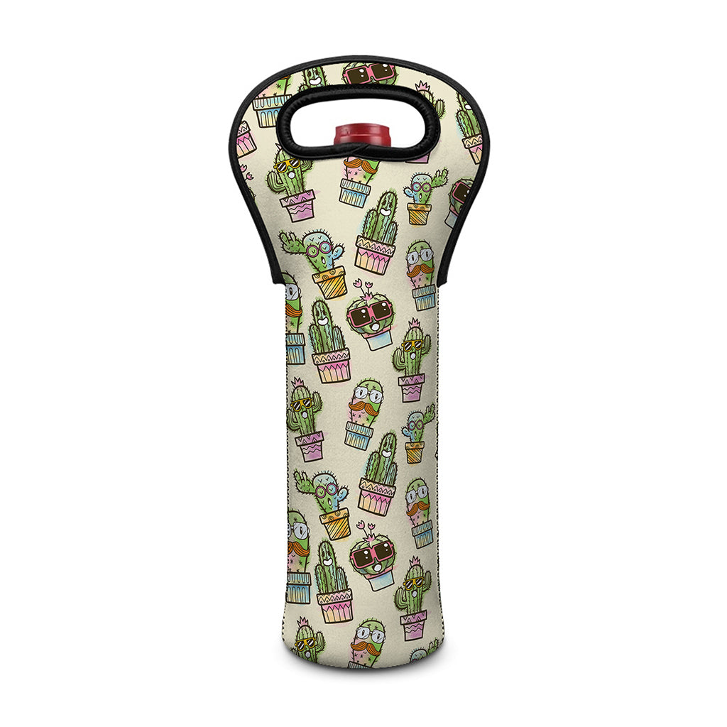 Cute Cartoon Cactus Pattern Print Single Neoprene Wine Tote