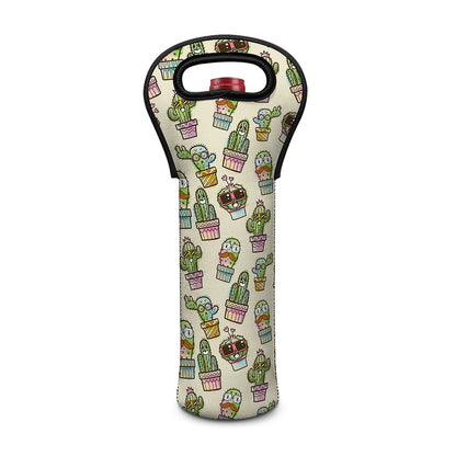 Cute Cartoon Cactus Pattern Print Single Neoprene Wine Tote