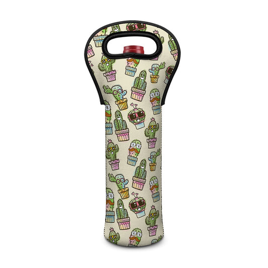 Cute Cartoon Cactus Pattern Print Single Neoprene Wine Tote