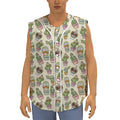 Cute Cartoon Cactus Pattern Print Sleeveless Baseball Jersey