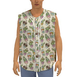 Cute Cartoon Cactus Pattern Print Sleeveless Baseball Jersey