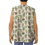 Cute Cartoon Cactus Pattern Print Sleeveless Baseball Jersey