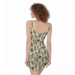 Cute Cartoon Cactus Pattern Print Sleeveless Bodycon Dress