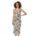 Cute Cartoon Cactus Pattern Print Slim Fit Midi Cami Dress