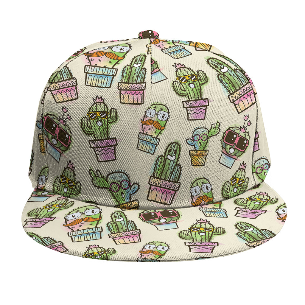 Cute Cartoon Cactus Pattern Print Snapback Cap