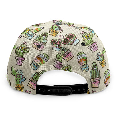 Cute Cartoon Cactus Pattern Print Snapback Cap