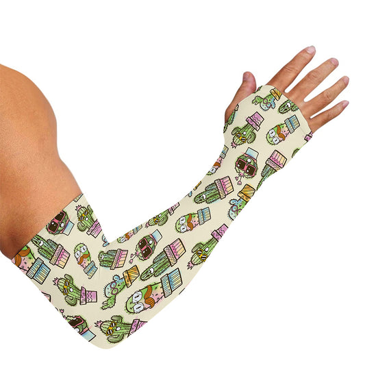 Cute Cartoon Cactus Pattern Print Sun Protection Arm Sleeves