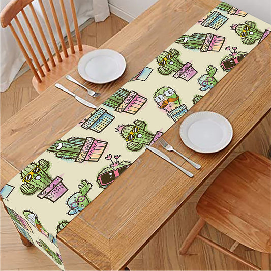 Cute Cartoon Cactus Pattern Print Table Runner