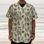 Cute Cartoon Cactus Pattern Print Textured Short Sleeve Shirt