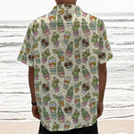 Cute Cartoon Cactus Pattern Print Textured Short Sleeve Shirt