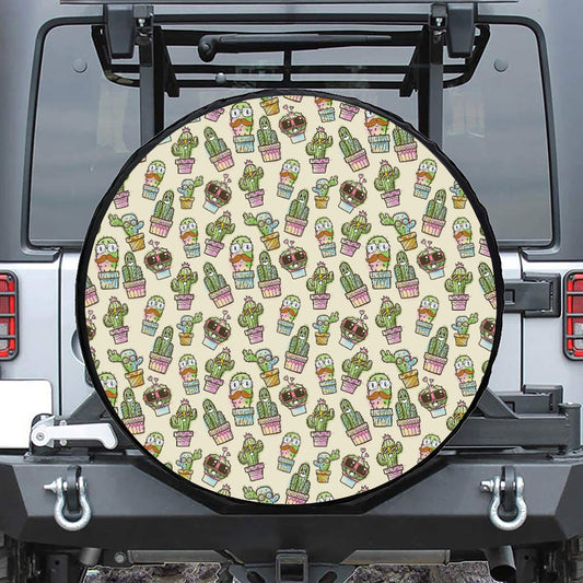 Cute Cartoon Cactus Pattern Print Tire Cover