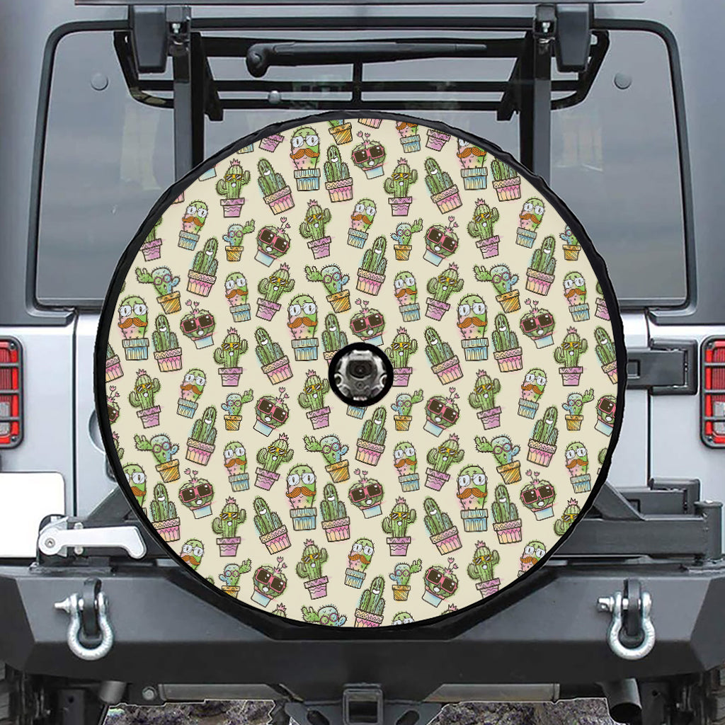 Cute Cartoon Cactus Pattern Print Tire Cover With Camera Hole