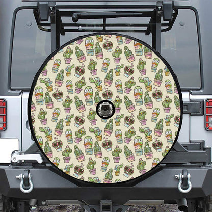 Cute Cartoon Cactus Pattern Print Tire Cover With Camera Hole