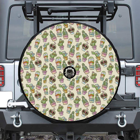Cute Cartoon Cactus Pattern Print Tire Cover With Camera Hole