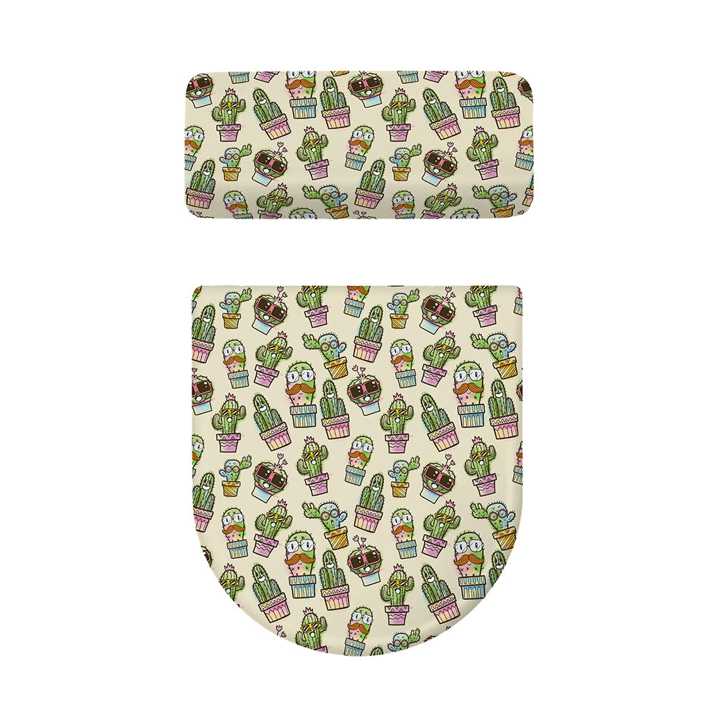 Cute Cartoon Cactus Pattern Print Toilet Lid And Tank Cover Set