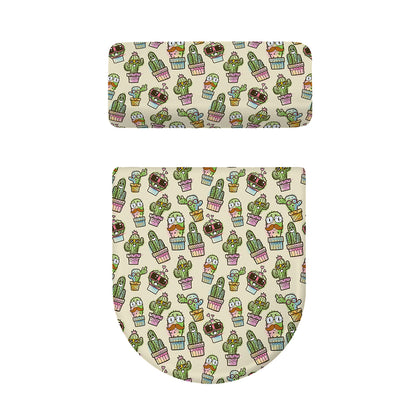 Cute Cartoon Cactus Pattern Print Toilet Lid And Tank Cover Set