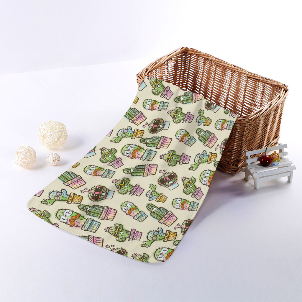 Cute Cartoon Cactus Pattern Print Towel