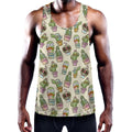 Cute Cartoon Cactus Pattern Print Men's Workout Tank Top