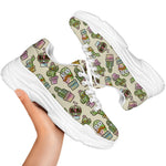 Cute Cartoon Cactus Pattern Print White Chunky Shoes