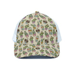 Cute Cartoon Cactus Pattern Print White Mesh Trucker Cap
