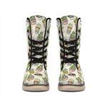 Cute Cartoon Cactus Pattern Print Winter Boots